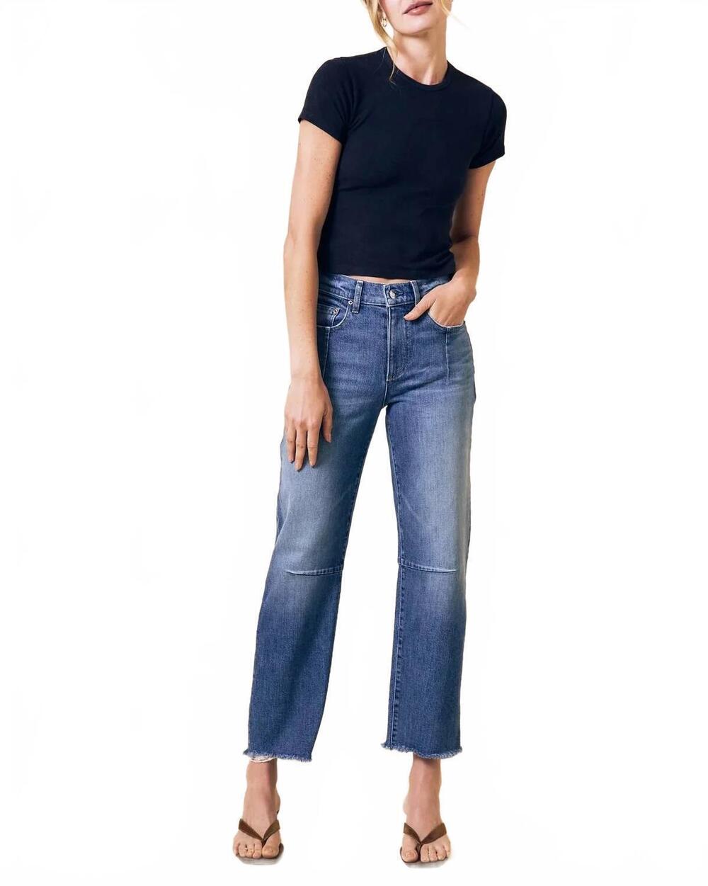 NEW LE JEAN pixie ankle fray mid rise jeans in liberty